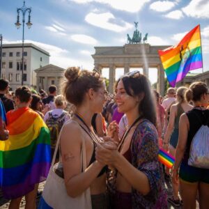 Regenbogenfahnen beim Christopher Street Day in Berlin